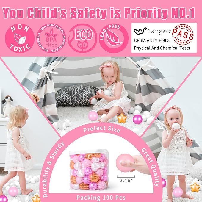 GOGOSO Shape Ball Pits Balls, Star Heart Plastic Play Balls for Toddlers Kids Children, DIY Giant Friendship Bracelet Banner