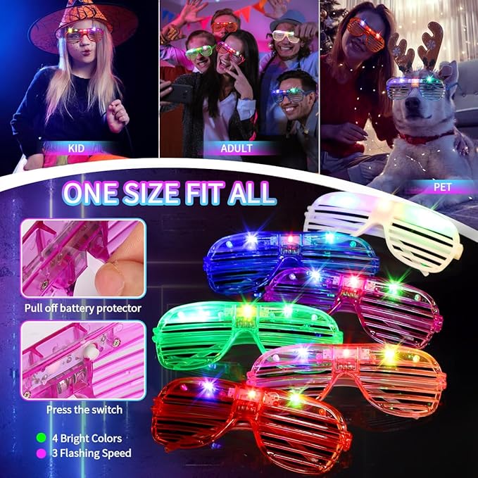 JOJUJB 290PCS Glow in the Dark Party Supplies for Kids Adults,Light Up Party Favors with Light Up Toy Glasses,100 Glow Sticks Bulk Party Pack DIY Glow Necklaces,Bracelets