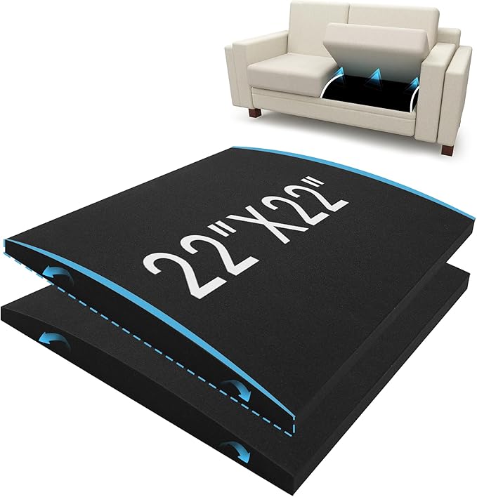 2PCS 40D 22 x 22 x 2.4in Couch Cushion Support for Sagging Seat, Large Size Arc Sofa Cushion Support, High Rebound Couch Cushion Inserts, Repair Sofa Dents to Improve Comfort, Black