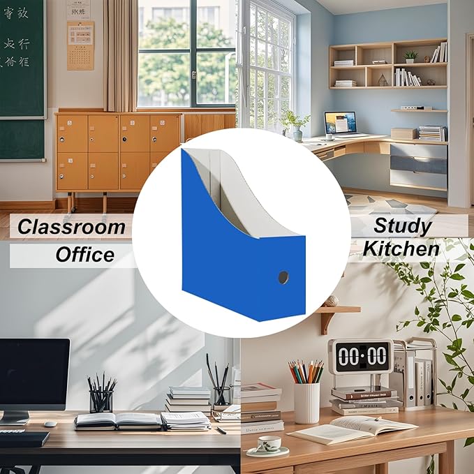 Limitliho 2 Pack Cardboard Magazine File Holder for Desktop ，Blue Book Bins for Classroom Library, Office or Home, Vertical Paper Boxes for Storage with Label(10.6" H x 10.2" L x 3.5" W in)