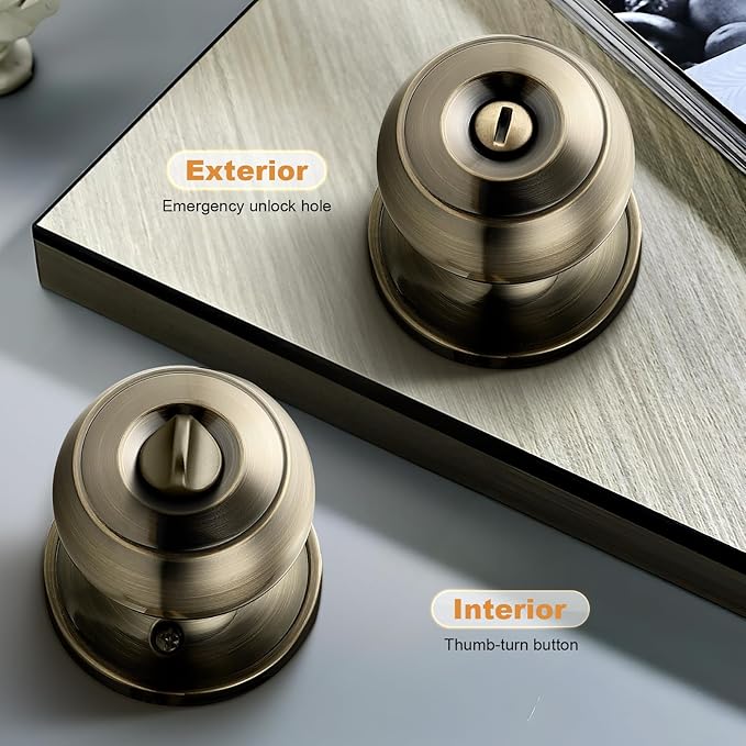 Probrico Bed/Bath Keyless Privacy Interior Door Knobs, Antique Brass Door Knobs 1 Pack