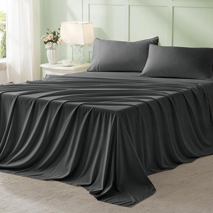 Anluoer Dark Grey Twin Comforter Set 5 Pieces, Bed in a Bag with Sheets, All Season Bedding Sets with 1 Comforter, 1 Pillow Sham, 1 Pillowcase, 1 Flat Sheet, 1 Fitted Sheet