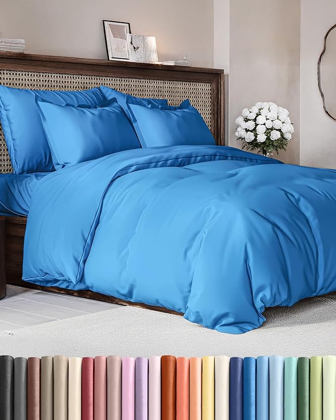 Duvet Cover Full Size Set - Extra Soft Full Size Duvet Cover 80 x 90 with 2 Pillow Shams - Hotel Luxury Easy Care and Fade Free w/Zipper Closures & Ties - Comfy Breathable Bedding Set (Royal Blue)
