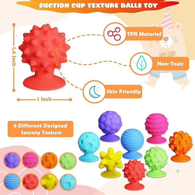 Fidget Sensory Toys for Kids Toddlers, 18 Pack Soft Textured Squishy Stress Relief Toys - Stretchy Fidget Bracelet, Textured Suction Cup Ball, Sensory Stone - Calm Down Toy for Autism Special Needs