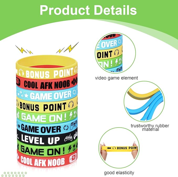 Libima 36 Pcs Video Game Bracelets Gamer Party Favors Game Party Bracelets Video Game Silicone Bracelets Rubber Wristbands for Gamer Multicolor Gaming Party Wristbands Supplies for Gamer Party Decor