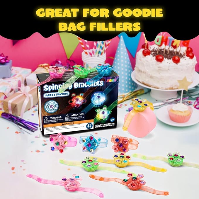 JOYIN 12 Pack LED Light Up Spinner Bracelets, Glow in The Dark Fidget Party Favors for Kids, Birthday Goodie Bags Stuffers, Treasure Box Toys for Classroom