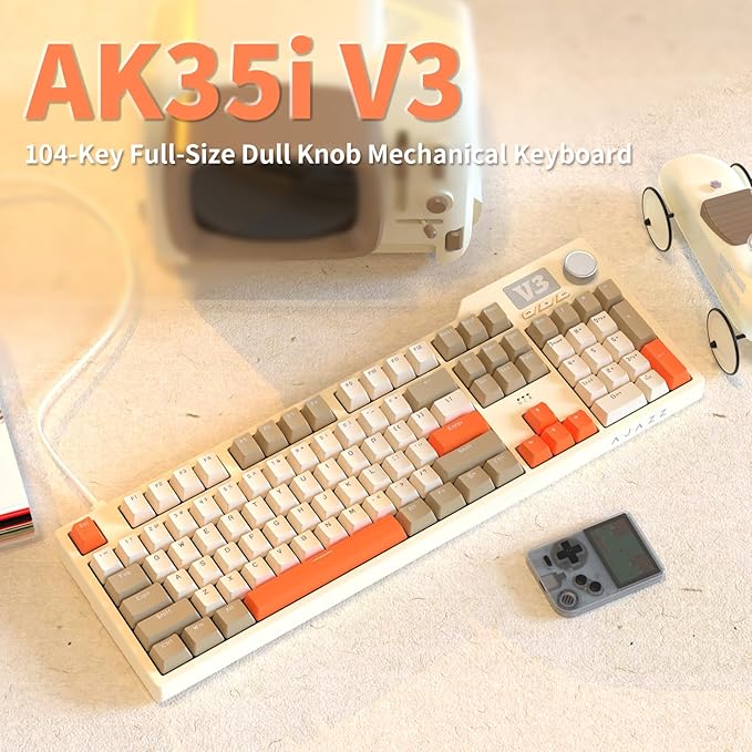 NACODEX AK35I V3 104-Key Full Size Wired Gasket Mount Gaming Keyboard with Multimedia Buttons & Knob Control | Five Layer Pad | OEM Profile PBT Keycaps | White Backlit Custom Keyboard