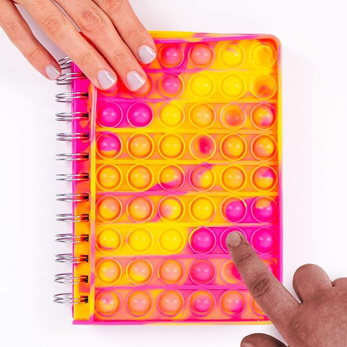 Just My Style Fidgiwear Pink Push & Pop Journal by Horizon Group USA, Poppable Fidget Toy Spiral-Bound Journal, Includes Never-Ending Poppable Fidget Toy Cover & 80 Pages, Pop Fidget Sensory Notebook