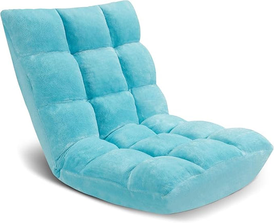 Folding Floor Chair 14-Position Cushioned Adjustable Floor Lazy Sofa Chair w/Breathable Cotton & Skin-Friendly Flannel for Adults & Kids Ideal for Reading Meditating, Blue