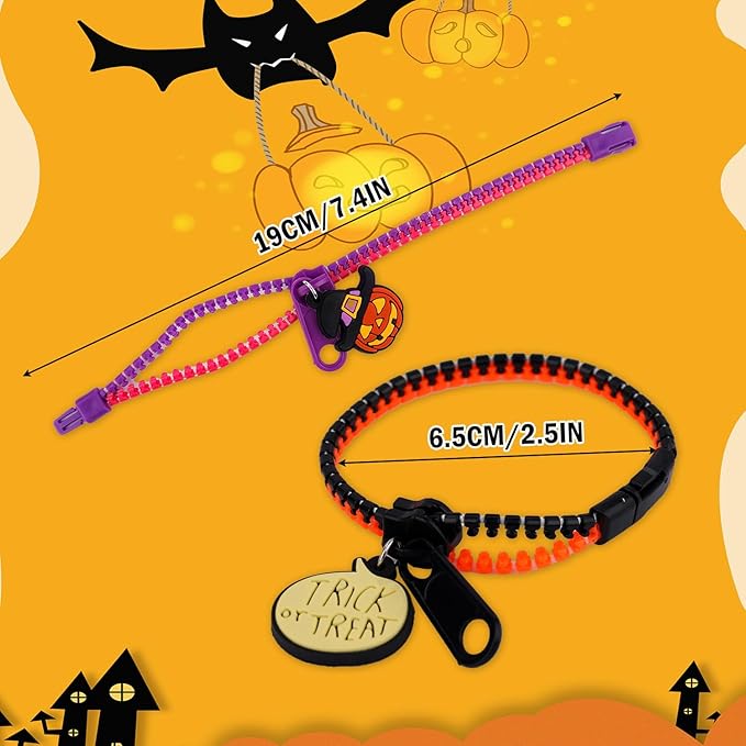 BOXOB Halloween Slap Bracelets, Colorful Halloween Bracelets Friendship Fidget Zipper Bracelet Halloween Party Favors for Birthday Goodie Bags Easter Egg & Pinata Fillers 24 Pack