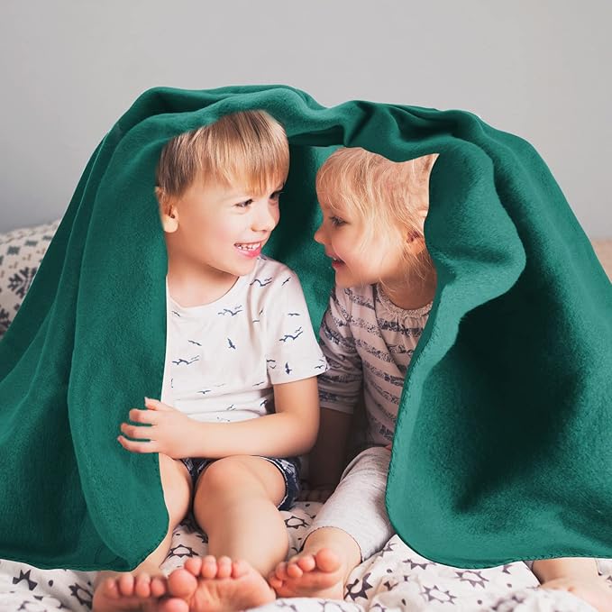 Fleece Throw Blanket Bulk Fleece Blankets Solid Lightweight Warm Soft Cozy Pet-Friendly for Home Bed Sofa Couch Dorm Office Wedding Gifts Travel Airplane Seasons (Dark Green, Pack of 6-50x60 Inches)