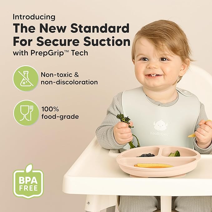 KeaBabies Suction Plates for Baby, Toddler - 3-Pack 100% Silicone Toddler Plates, Divided Baby Plates with Suction, Silicone Plates for Baby, Kids, BPA-Free, Microwave, Dishwasher Safe (Macaron)
