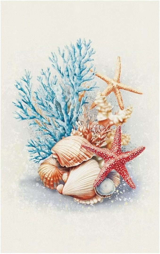 Starfish Recliner Headrest Protector Sea Shells Washable Sofa Headrest Cover Breathable Couch Headrest Covers for Home Office with 10 Twist Pins Set of 2