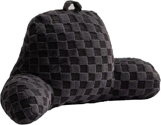 Aimuan Checkered Reading Pillow Bed Rest Wedge Backrest Checkerboard Pillow with Arms Back Support for Sitting Up in Bed Cushion Incline Rest Sleeping Snoring Pillow (Dark Grey,Standard)