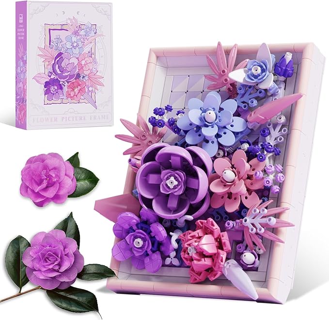 Flowers Building Set for Adults, Compatible with Lego Flowers Roses Plants Picture Frame, Botanical Collection Wall Art Home Office Decor, Ideas Gift Building Toy for Boys Girls (768 PCS)
