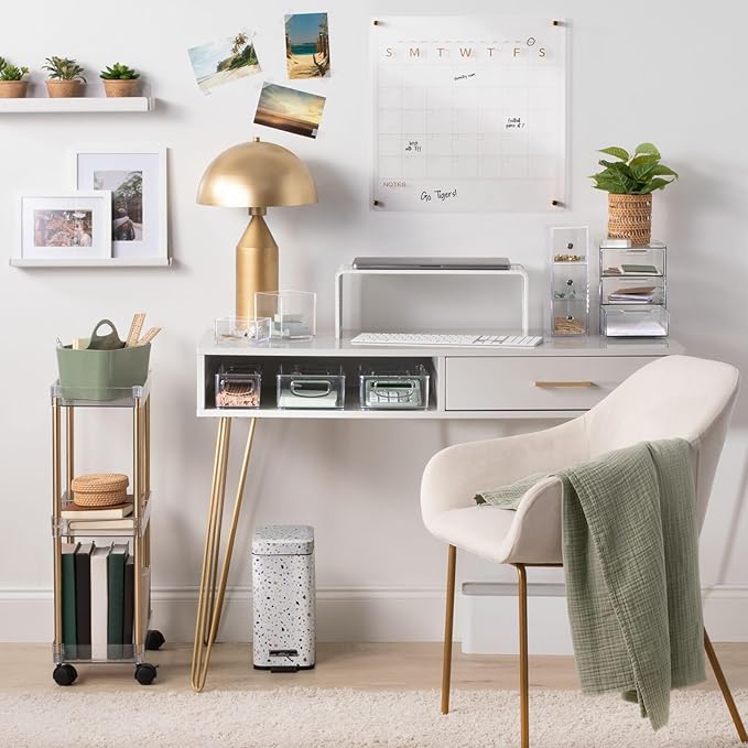 mDesign Plastic Square Desk Organizer - Create Section for Home Office Drawers, Desktop - Holds Pens, Paper Clips, Notebooks and Other Office Supply Accessory - Lumiere Collection - 3 Pack, Clear