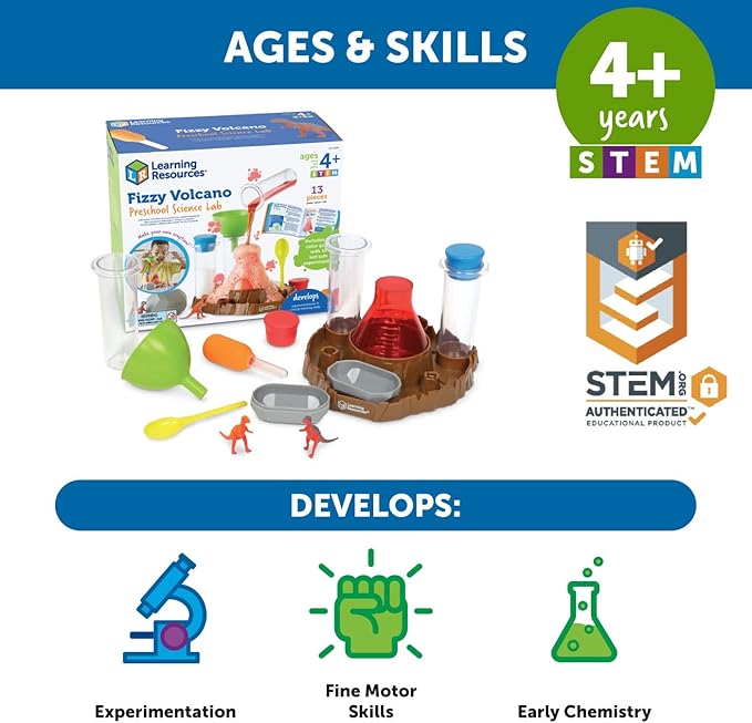 Learning Resources Fizzy Volcano Science Kit - 13 Pieces, Ages 4+, Preschool STEM Toys for Kids, Science Experiments