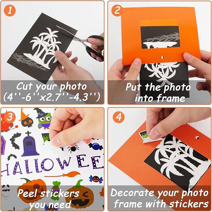 30 Packs Halloween Picture Frame Craft Kits for Kids Halloween DIY Craft Set with Pumpkin Maple Leave Turkey Stickers Home Classroom Indoor Game Activities