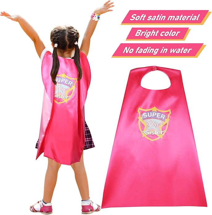 Golray Super Big Sister Gifts Set with Superhero Cape Eyemask Unicorn Slap Bracelets Necklace, Drawstring Backpack, Unicorn Keychain, Insulated Plastic Tumbler Cup Big Sister Gifts for Little Girls