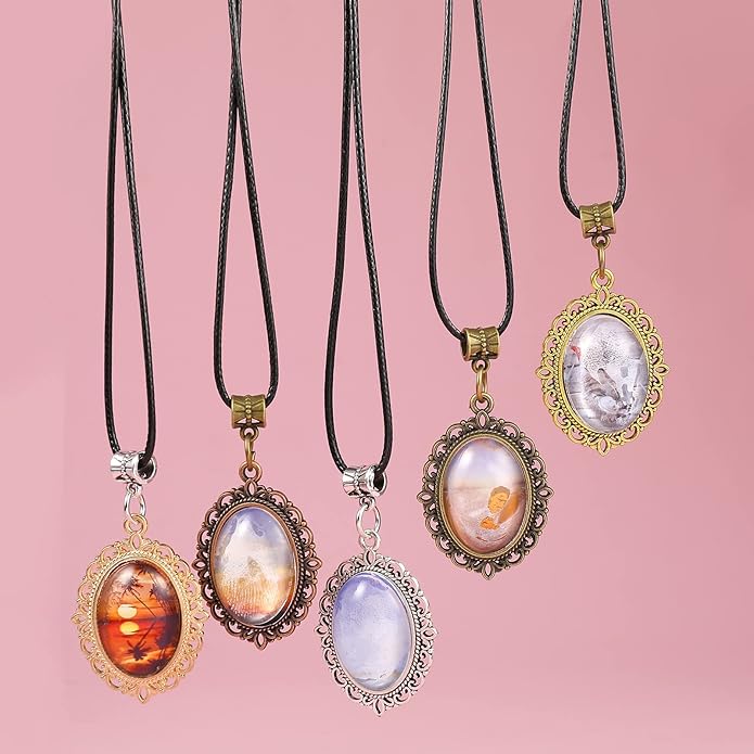 Bezel Pendant Trays Gold and Sliver, Rhinestone Bezel Pendants Trays for DIY Jewelry Craft Making, Picture Necklace Pendant Trays with Clear Glass Cabochons and Chains