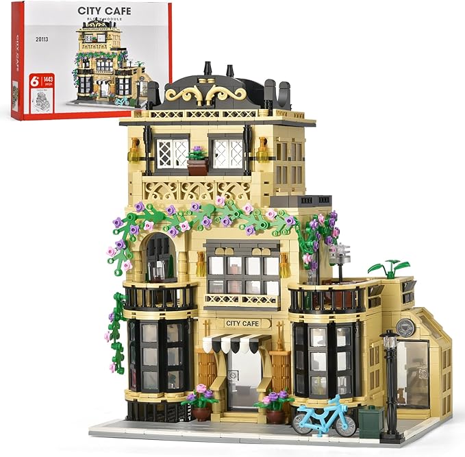 Flowers City Coffee Shop Building Sets for Adult,Cafe House Architecture Collection Toys with LED,Home Office Decor Model,Christmas Birthday Gift for Boys Girls 8+(1443PCS)