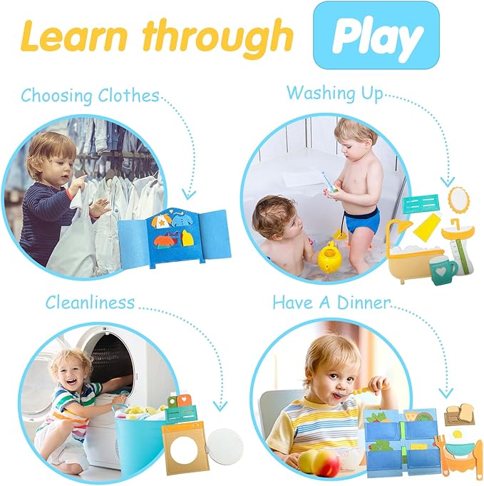 Daily Life of Boys Busy Book for Toddlers,Montessori Busy Books,Preschool Felt Busy Quiet Book Learning Life Skills,House Pretend Play Dress UP Game,Montessori Toys for 3 4 5 Years Autism Sensory