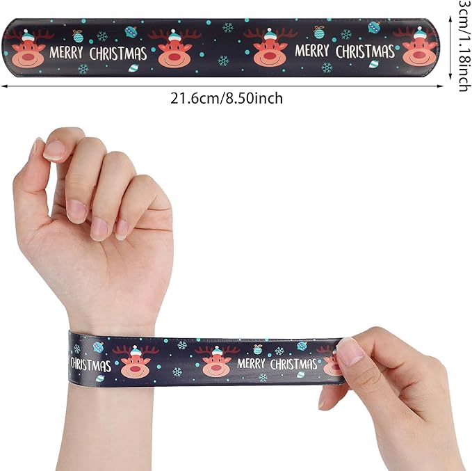 CCINEE 48Pcs Christmas Slap Bracelets，Xmas Snowflake Slap Wristbands Assorted Christmas Theme Pattern Snap Wristbands for Kids Christmas Frozen Party Favors Gift Bag Filler