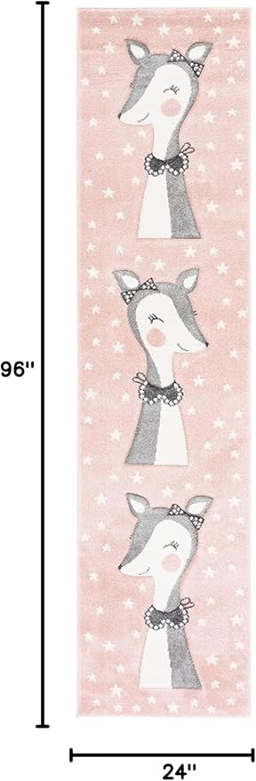 SAFAVIEH Carousel Kids Collection Runner Rug - 2' x 8', Pink & Ivory, Doe Design, Non-Shedding & Easy Care, Ideal for High Traffic Areas for Boys & Girls in Playroom, Nursery, Bedroom (CRK191P)