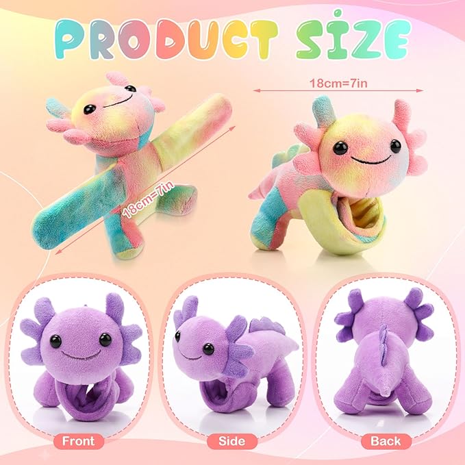 4 Pcs Huggers Salamander Butterfly Dinosaur Stuffed Animal Slap Bracelets for Kids, 8" Plush Animal Wrist Cute Snap Bracelets Bulk for Boys and Girls Birthday Gifts Party Favors (Salamander)