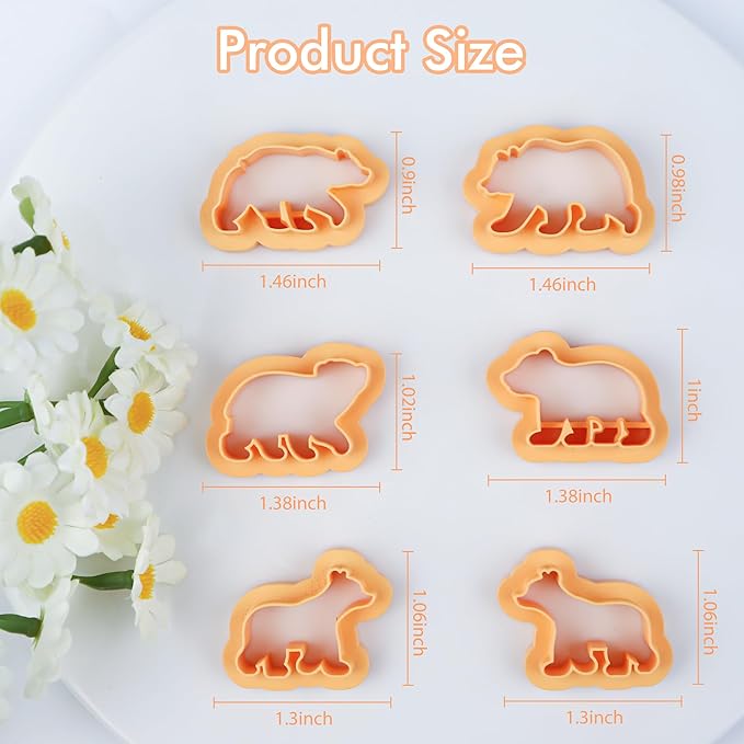Puocaon Bear Polymer Clay Cutters - 6 Pcs Clay Cutters for Polymer Clay Earrings Making, Mirrored Bear Clay Jewelry Cutters, Animal Clay Cutters for Polymer Clay Jewelry Making Unique Clay Cutters