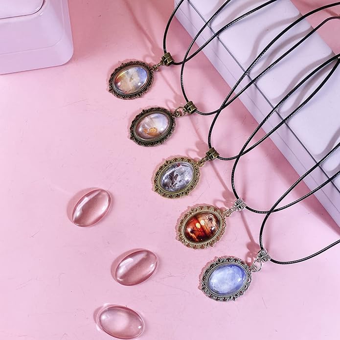 Bezel Pendant Trays Gold and Sliver, Rhinestone Bezel Pendants Trays for DIY Jewelry Craft Making, Picture Necklace Pendant Trays with Clear Glass Cabochons and Chains