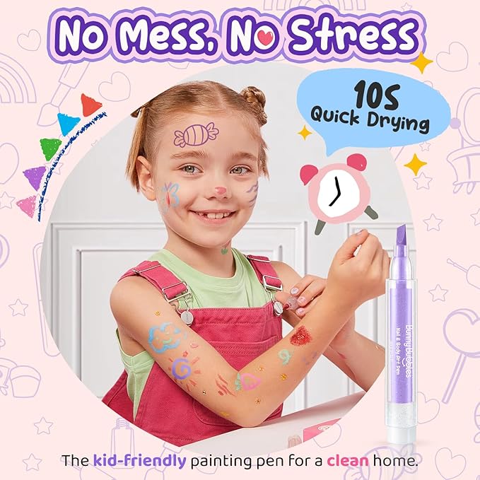 Face Painting Kit for Kids Makeup Set Toys, Washable Marker Girls Make Up Face Body Tattoo Pens, Toddler Toy Makeup Cosmetic for Ages 4-12 Year, Winter Gift for Pretend Play Dress Up Party