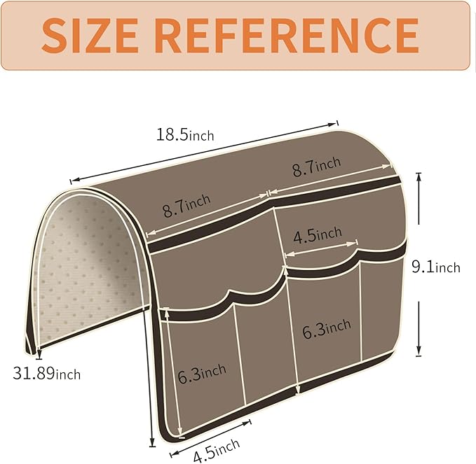 HAOMAIJIA Anti Slip Sofa Armrest Organizer Arm Chair Bedside Caddy Storage Organizer For Recliner Couch With 6 Pockets For Cell Phone Tv Remote Control (Dark Gray, 31.89 inches × 18.5 inches)