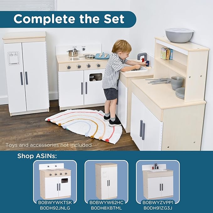 Children’s Factory Wooden Play Kitchen Hutch - Kids & Toddlers Pretend Fridge - Realistic Design & Feature - Pre-School Furniture for Classroom or Playroom- 24" W x 15" D x 44" H - Assembly Required