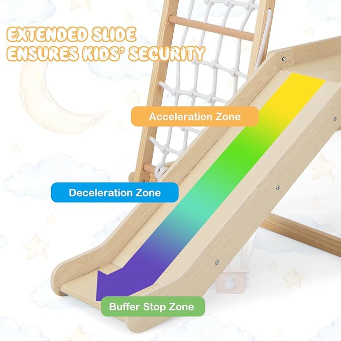 Costzon Indoor Jungle Gym, 6-in-1 Montessori Climbing Toys for Toddlers with Slide, Climbing Net, Monkey Bars, Wooden Playground Climber Playset for Kids Gifts Presents
