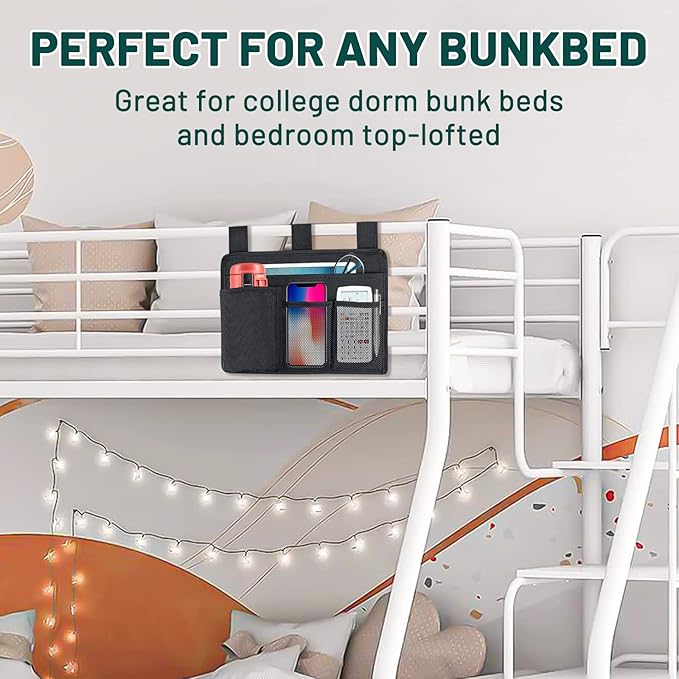 Bedside Caddy Organizer - Bed Organizer Caddy for Remotes Control Phone Glasses Magazines Tablets Accessories - Wheelchair Bag for Hospital Home Office Dorm Room (4 pocket)