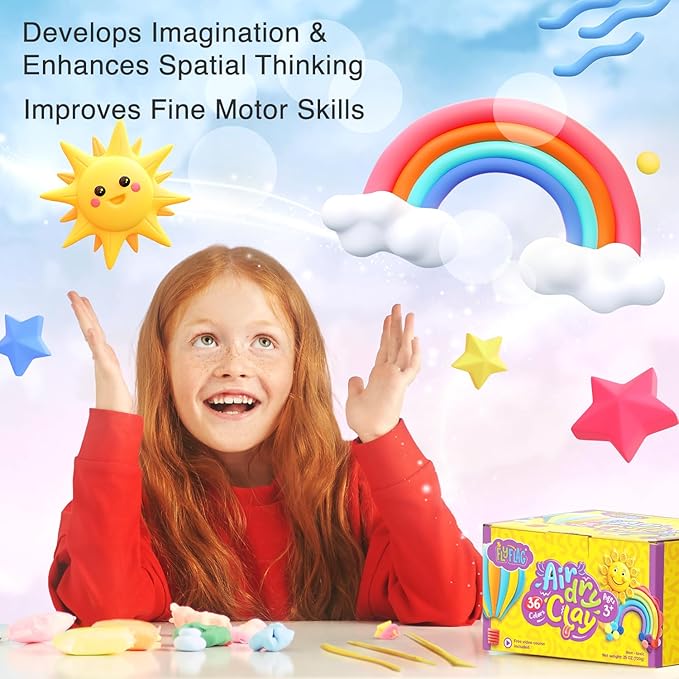 FlyFlag Air Dry Clay - 36 Colors, Soft & Ultra Light, Modeling Clay for Kids with Accessories, Tools and Tutorials