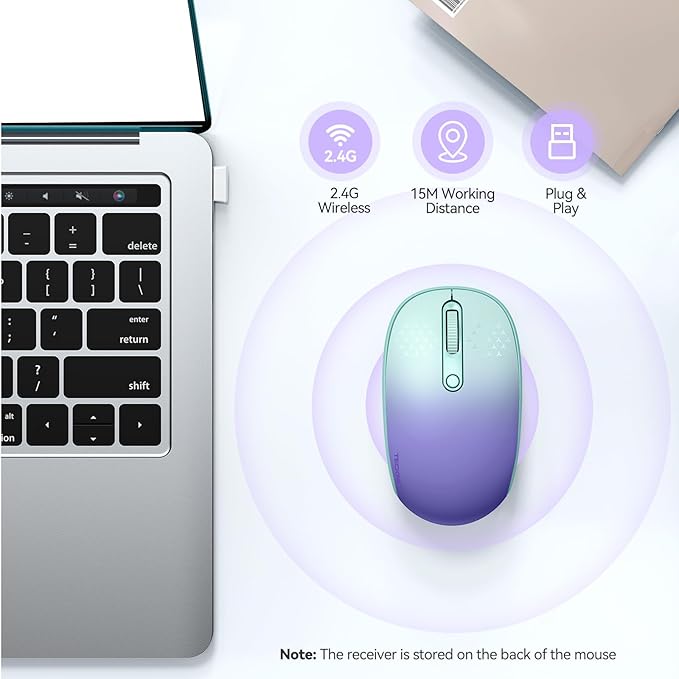 TECKNET Wireless Mouse, 2.4G Quiet Computer Mouse with USB Receiver, 4 Buttons Portable Cordless Mice for Chromebook, Laptop, PC, Mac, 800/1200/1600 DPI