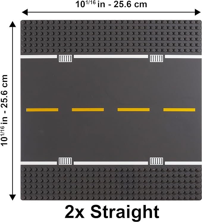 Apostrophe Games Road Baseplate – Premium Building Blocks Base Plates Compatible with All Major Brands – 6pcs Baseplate Gray with Road Design – Straight, Curve, Crossroad, T-Junction