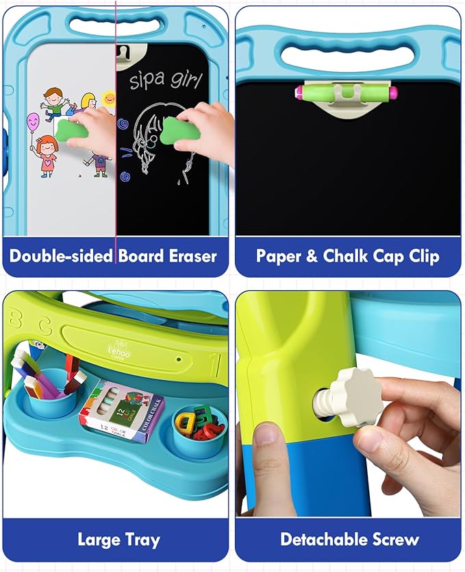 Lehoo Castle Easel for Kids, 4 in 1 Double Sided Kids Art Easel with Magnetic White Board & Chalk Board, Adjustable Standing Toddler Easel with Drawing & Writing Accessories - Gift for Boys and Girls