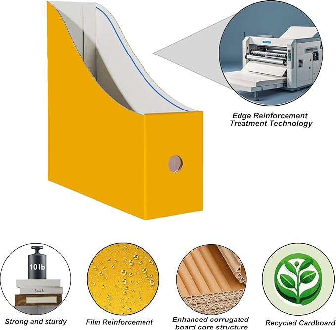 Limitliho 2 Pack Magazine File Folder Holder for Desk, Golden Yellow Book Bins for Classroom Library,Office,Home, 10.6" H x 10.2" L x 3.5" W in Cardboard Paper Organizer