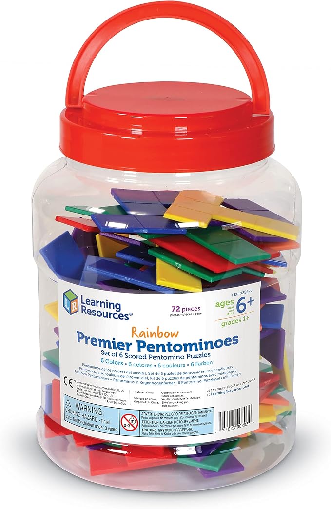 Learning Resources Rainbow Premier Pentominoes - 72 Pieces, Ages 6+ Early Geometry Skills & Concepts, Classroom and Homeschool Supplies