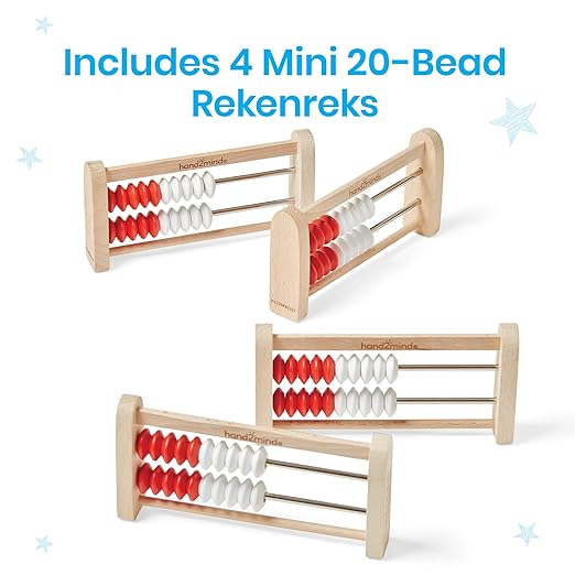 hand2mind Mini 20 Bead Wooden Rekenrek, Abacus for Kids Math, Math Manipulatives Kindergarten, Counting Rack for Kids, Counters for Kids Math, Educational Toys for Elementary Kids (Set of 4)