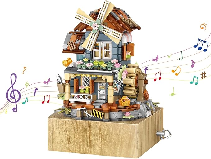 Music Box Building Blocks Set, Japanese Rustic Style Windmill House Toy Set, Mini Farm House MOC Creative Model, Gifts Idea for Kids Adults, Mini Blocks 799pcs (1239)
