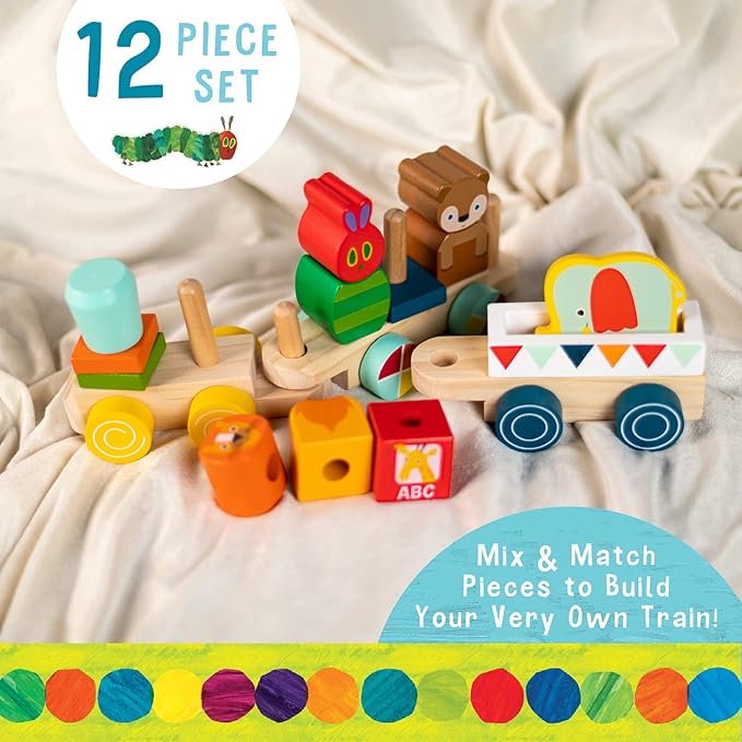 KIDS PREFERRED World of Eric Carle The Very Hungry Caterpillar Wooden Train Set, 12 Pieces