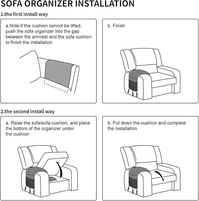 Mkono Macrame Couch Organizer Remote Control Caddy Sofa Armrest Armchair Bedside Storage Holder Bag for TV Remote, Magazine, Books, Cell Phone, iPad, Boho Living Room Home Dorm Decor, Grey