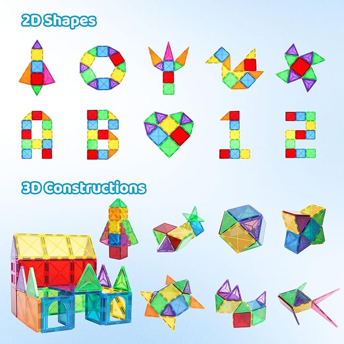 Crenova Magnetic Tiles Kids Toys, Magnetic Blocks Building Sets, Construction STEM Sensory Toy for Toddler Ages 4-8, Preschool Learning Educational Game for Boys Girls, Birthday Gift
