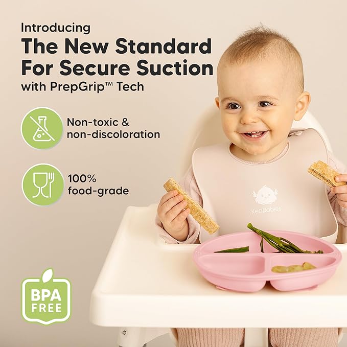 KeaBabies Suction Plates for Baby, Toddler - 3-Pack 100% Silicone Toddler Plates, Divided Baby Plates with Suction, Silicone Plates for Baby, Kids, BPA-Free, Microwave, Dishwasher Safe (Popsicle)