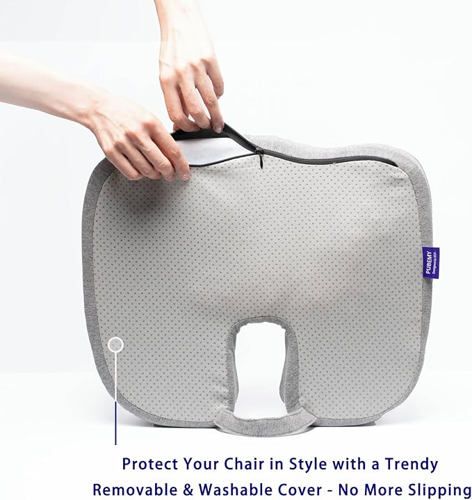 Gel Infused High Dense Memory Foam Seat Cushions for Office Chair, Car, Wheelchair-Coccyx Seat Cushion for Tailbone Pain Pressure Relief (Light Grey)