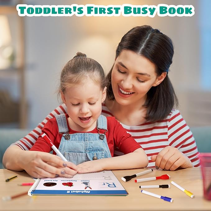 Handwriting Practice Book for Kids, Preschool Learning Activity Busy Book for Toddler 3 4 5 Year Olds, 40 Pages Autism Educational Montessori Toys, Tracking Letters Learn Number Shapes Animal Workbook